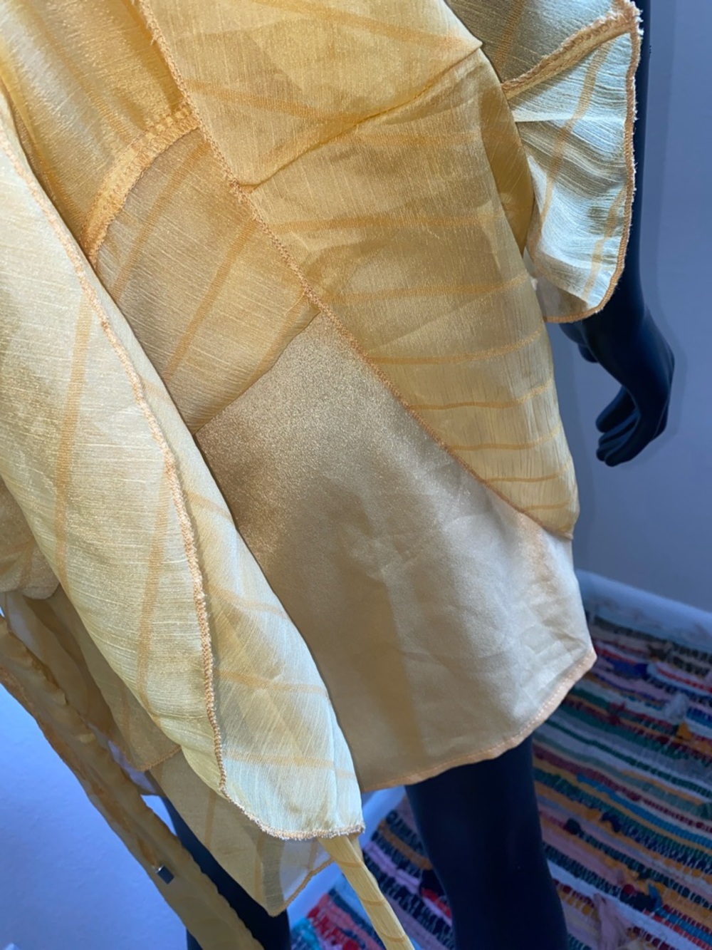 Yellow Ruffle V-Neck Women's Dress - Picture 12 of 13